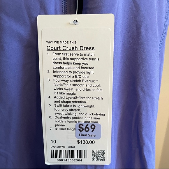 NWT Lululemon Size 12 Court Crush Dress Charged Indigo CHAI Tennis Sporty Chic - Picture 7 of 7